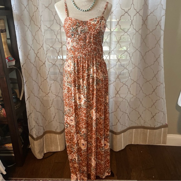 Lily Rose Juniors Maxi Sun Dress Rust Peach Tan Molded Cups Adj. Straps JR M NWT - Picture 1 of 7